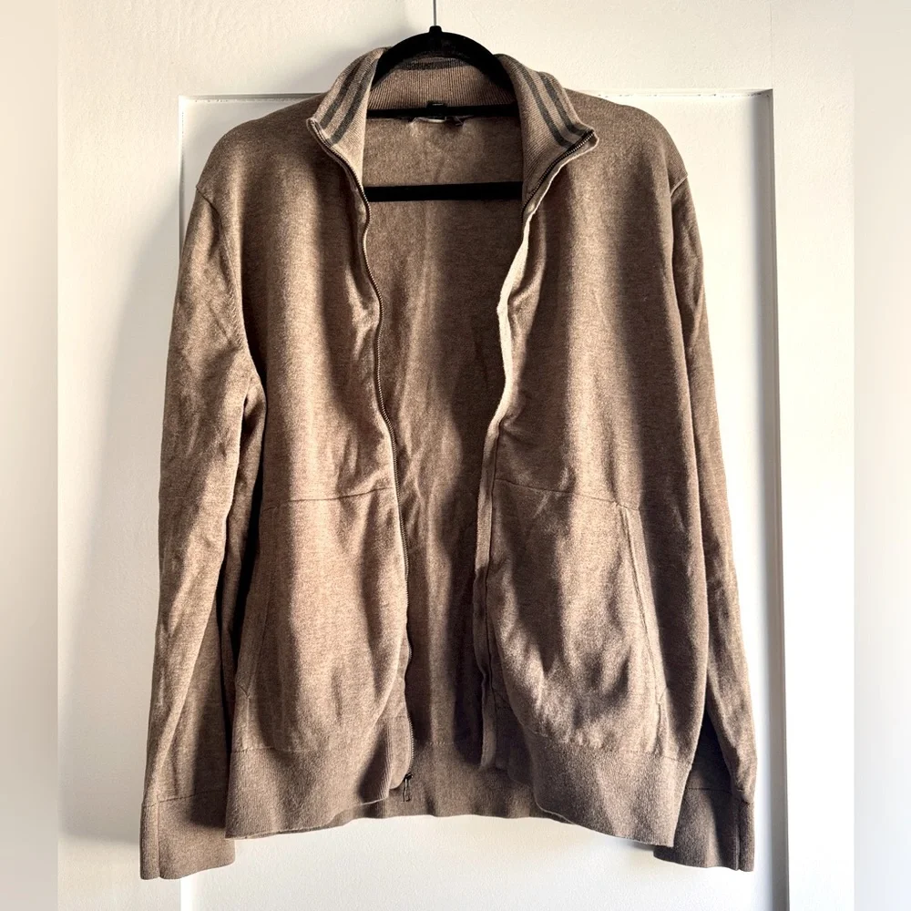Banana Republic Brown Grandpa Sweater Full Zip Striped Collar Pima Cotton Size M